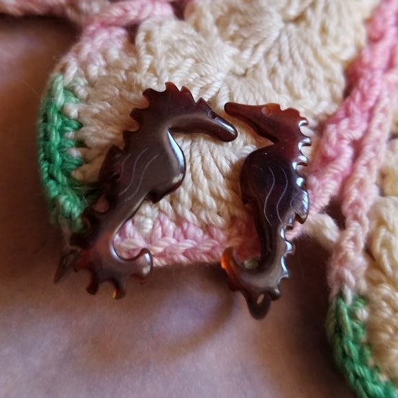 Jewelry - Vintage Carved Amber Seahorse Earrings